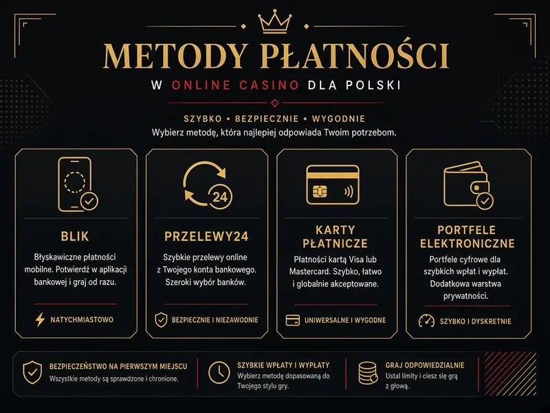 Metody płatności w kasynie online: BLIK, Przelewy24, karty płatnicze i portfele elektroniczne